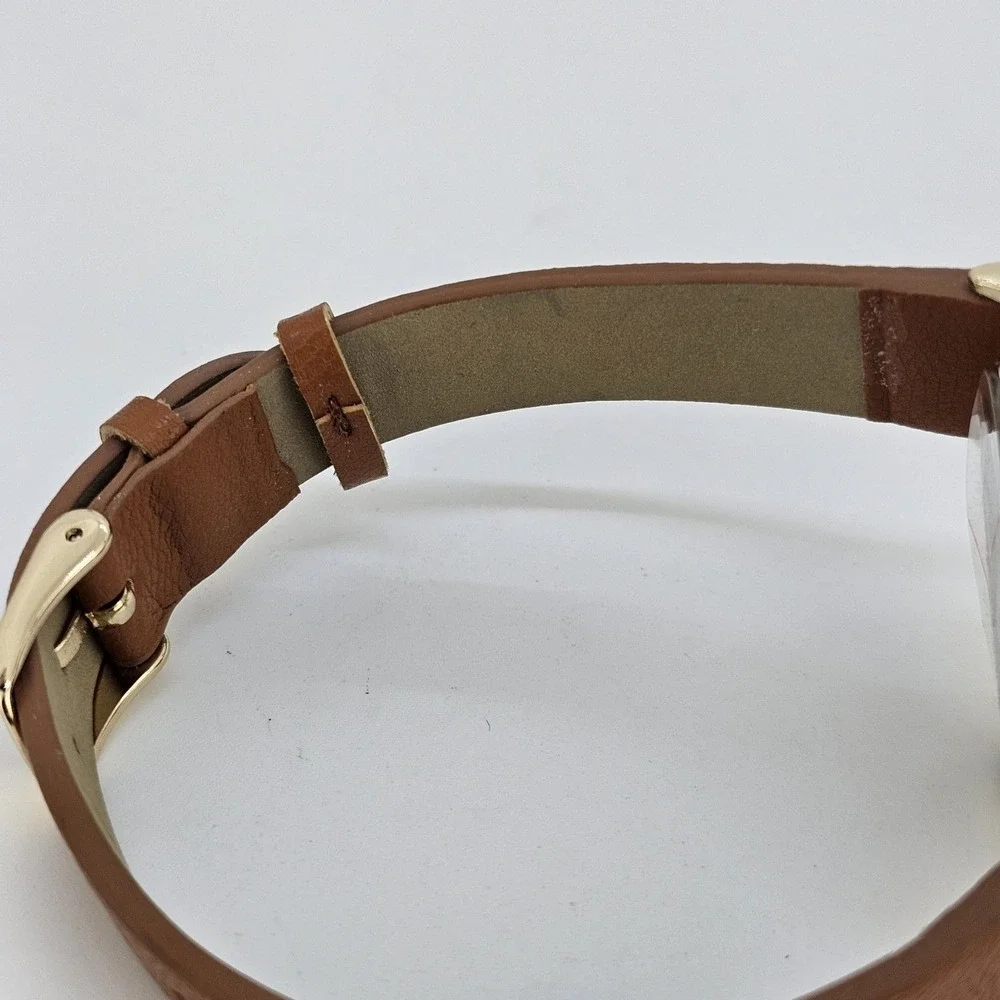 Kessaris Women's Watch 36MM White Dial Brown Faux Leather Bands‎ New Battery